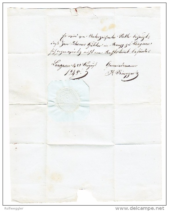 Heimat ZH LANGNAU A/Albis 1/9 Auf Brief  (1844) Nach Kyburg Mit Stabstempel Als Ankunft. - ...-1845 Prefilatelia