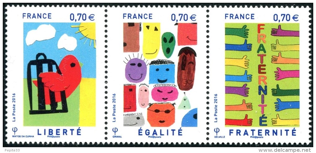 FRANCE 2016 - TRIPTYQUE DES JEUNES "LIBERTÉ-ÉGALITÉ-FRATERNITÉ" NEUF ** ÉMIS LE 11-01-2016 - Unused Stamps