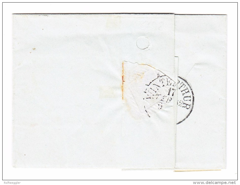 Heimat ZH OSSINGEN Stabstempel Mit 10Rp. Strubel Auf Brief über Andelfingen 17.2.1862 Nach Winterthur - Lettres & Documents