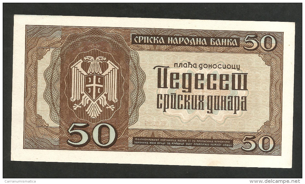 SERBIA - NATIONAL BANK - 50 Dinara (Belgrade - 1942) - Serbie