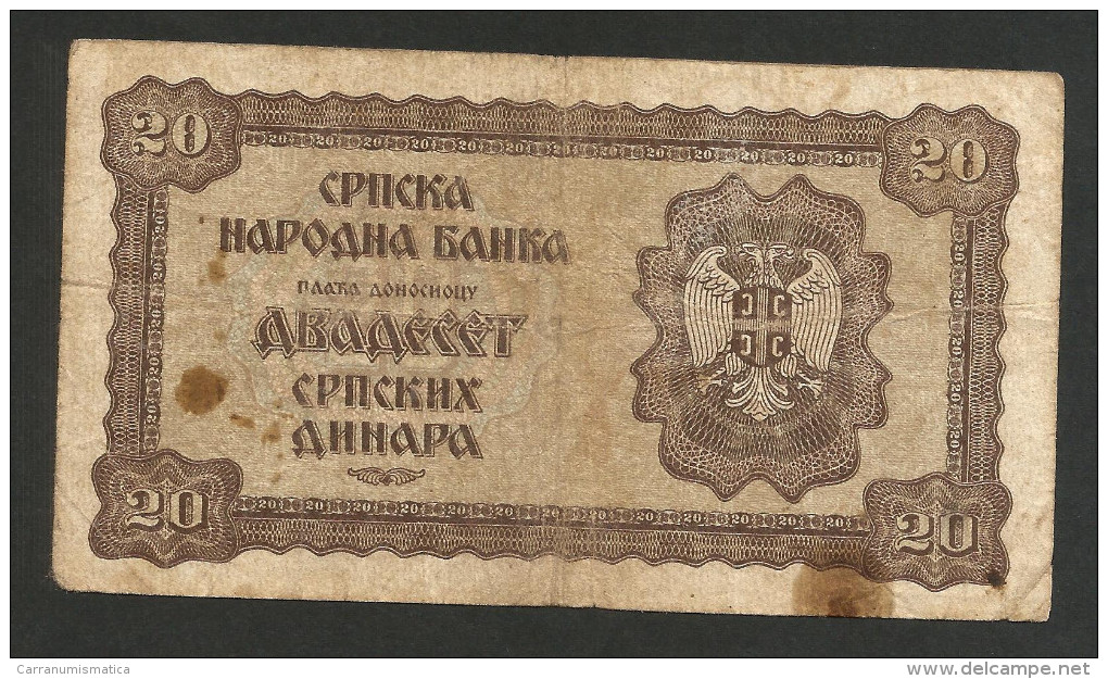 SERBIA - NATIONAL BANK - 20 Dinara (Belgrade - 1941) - Serbie