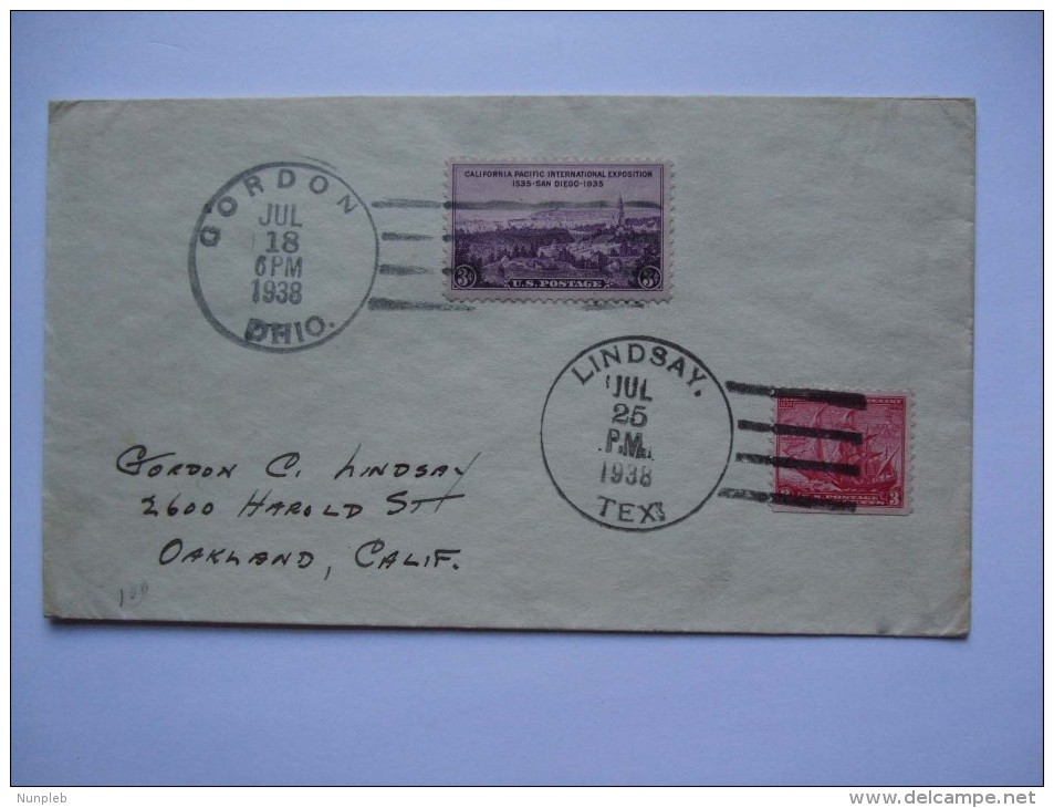 USA 1938 COVER WITH GORDON AND LINDSAY POSTMARKS TO GORDON LINDSAY - Covers & Documents