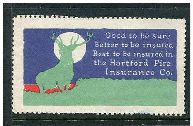 Best To Be Insured In The Hartford Fire Insurance Co Poster Stamp Vignette Label No Gum 2 7/8 X 1 5/8" - Erinnofilie