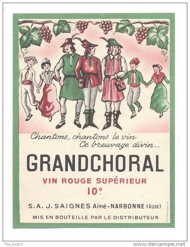Etiquette De  Vin De Table Rouge -   Grandchoral  -  J. Saignes Ainé  à  Narbonne  (11) - Musique