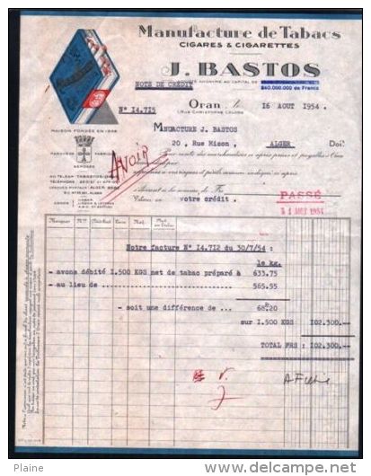 Facture- J.BASTOS-Manufacture Cigares Et Cigarettes-ORAN-... - Documents