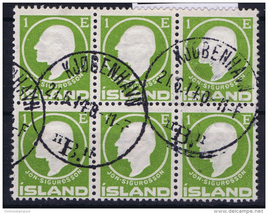 ICELAND: Mi Nr 63   Used   Cancel  Denmark Kopenhagen Copenhagen  6-block - Used Stamps