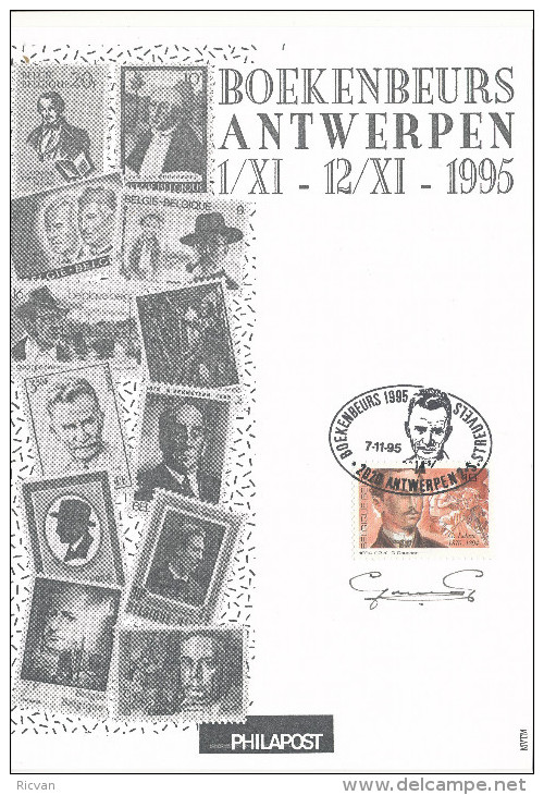 1995 12 PHILAPOSTKAARTEN BOEKENBEURS ANTWERPEN MET PZ 2569(*6) + 2570(*6) MET GEDENKSTEMPELS VAN SCHRIJVERS ZIE SCAN(S) - Illustrated Postcards (1971-2014) [BK]