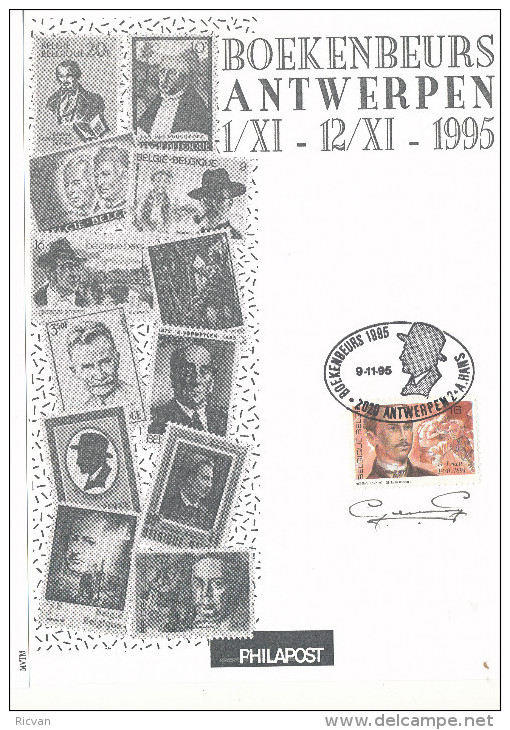 1995 12 PHILAPOSTKAARTEN BOEKENBEURS ANTWERPEN MET PZ 2569(*6) + 2570(*6) MET GEDENKSTEMPELS VAN SCHRIJVERS ZIE SCAN(S) - Illustrated Postcards (1971-2014) [BK]