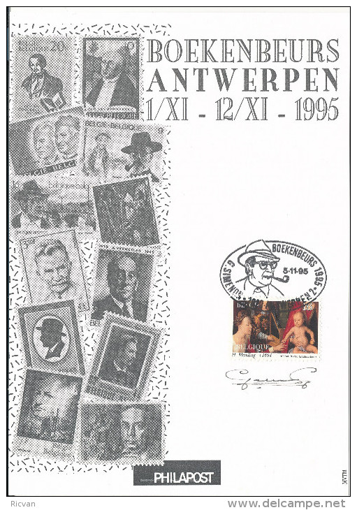 1995 12 PHILAPOSTKAARTEN BOEKENBEURS ANTWERPEN MET PZ 2569(*6) + 2570(*6) MET GEDENKSTEMPELS VAN SCHRIJVERS ZIE SCAN(S)