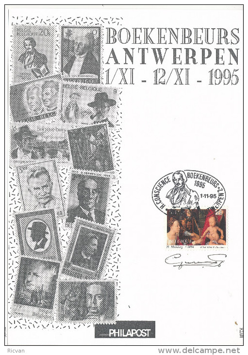 1995 12 PHILAPOSTKAARTEN BOEKENBEURS ANTWERPEN MET PZ 2569(*6) + 2570(*6) MET GEDENKSTEMPELS VAN SCHRIJVERS ZIE SCAN(S)