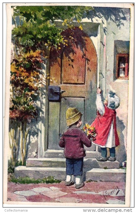 6 Postcards Karl Feiertag Artist Signed &Numbered Girl Picking Apples Easter Chickens Birthday Wishes - Feiertag, Karl