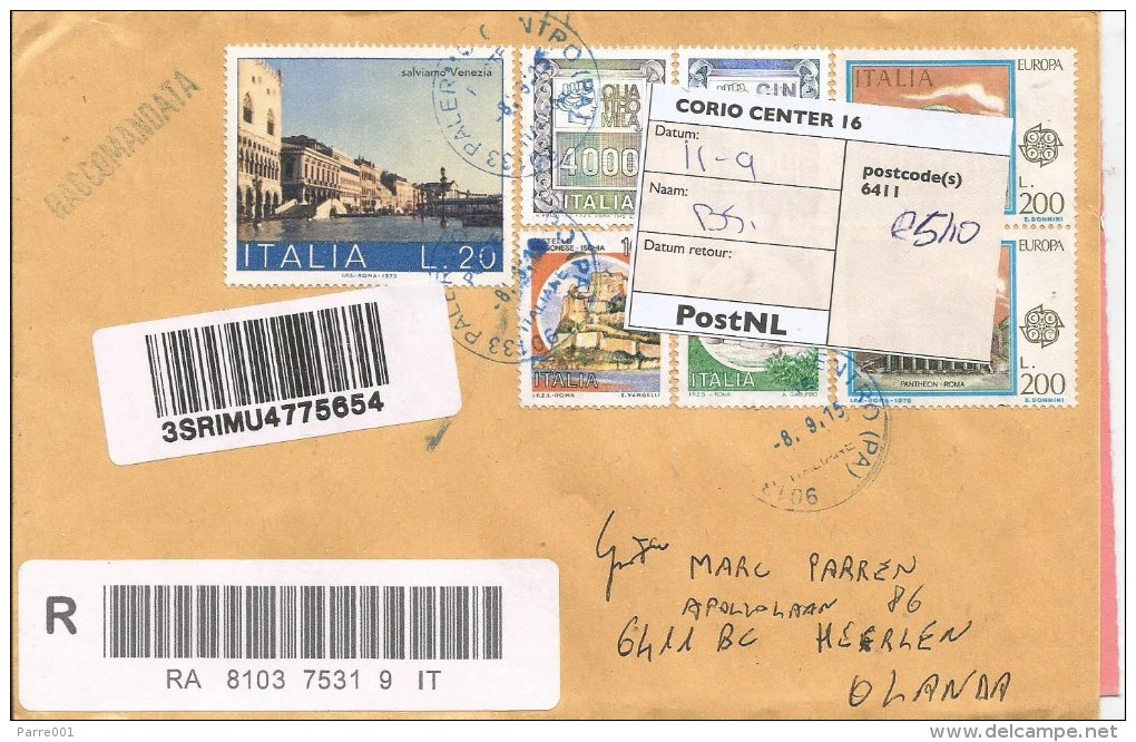 Italy Italia 2015 Palermo EUROPA CEPT Venezia Barcoded AR Advice With Recept Registered Cover - 2011-20: Marcofilie