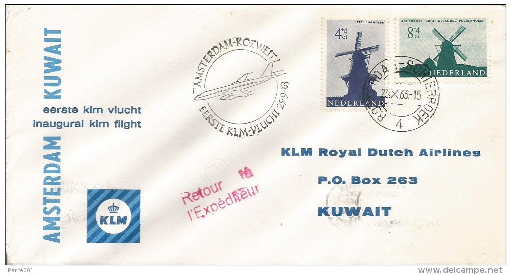 Netherlands Kuwait 1963 Amsterdam Safat KLM FFC First Flight Cover - Kuwait