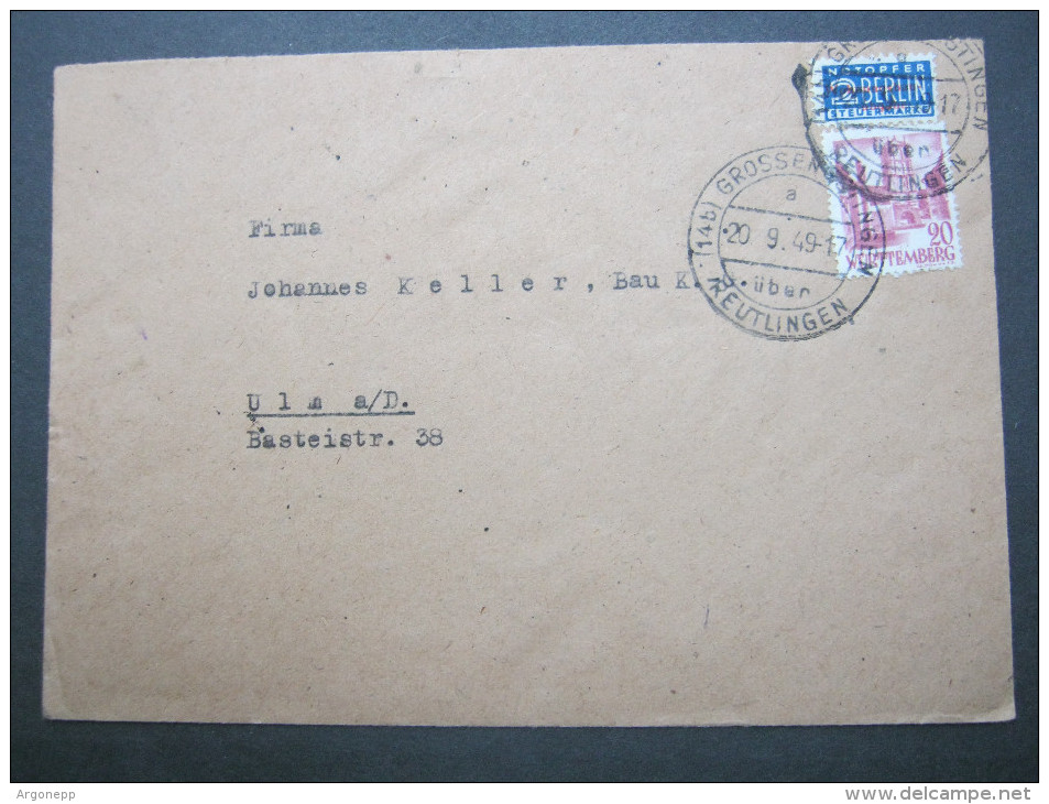 1949 ,  GROSSENGSTIGEN  über  Reutlingen, Klarer   Stempel ( Sondertype )auf Brief - Sonstige & Ohne Zuordnung