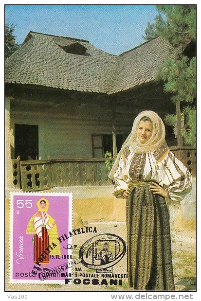 FOLKLORE COSTUMES VRANCEA REGION, CM, MAXICARD, CARTES MAXIMUM, 1980, ROMANIA - Costumes