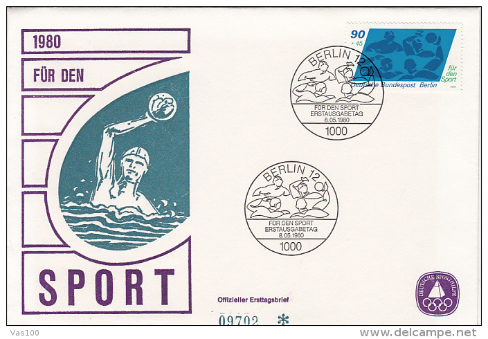 FOR THE SPORTS, WATER POLO, EMBOISED COVER FDC, 1980, GERMANY - Water-Polo