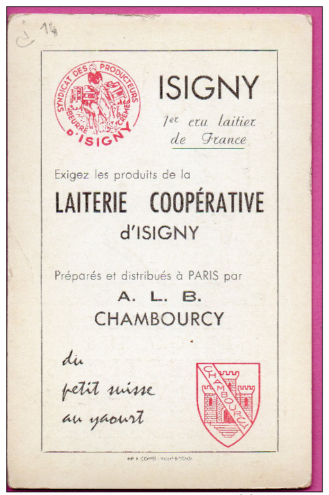 Carte Publicitaire - ISIGNY - Laiterie Coopérative - Autres & Non Classés