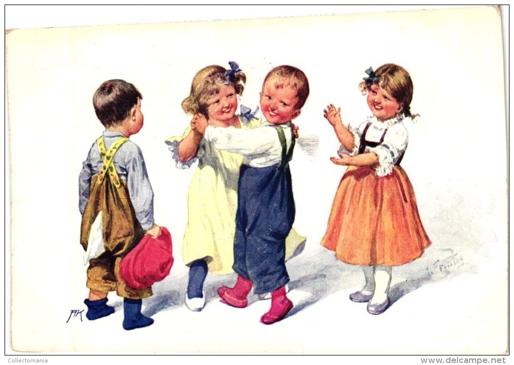 6 Postcards Karl Feiertag Artist Signed &Numbered Children Dancing Children's Choir Dirigent Violin  Drum - Feiertag, Karl