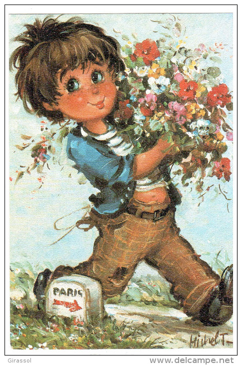 CPSM GAMINS POULBOT ENFANTS  MICHEL THOMAS CUEILLETTE DES FLEURS  BORNE KILOMETRIQUE PARIS C/100 N° 93 - Thomas