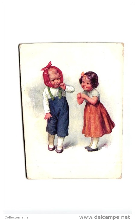 6 Postcards Karl Feiertag Artist Signed &Numbered   Children Making Noice Chamber Pot Piss Pot Toothache - Feiertag, Karl