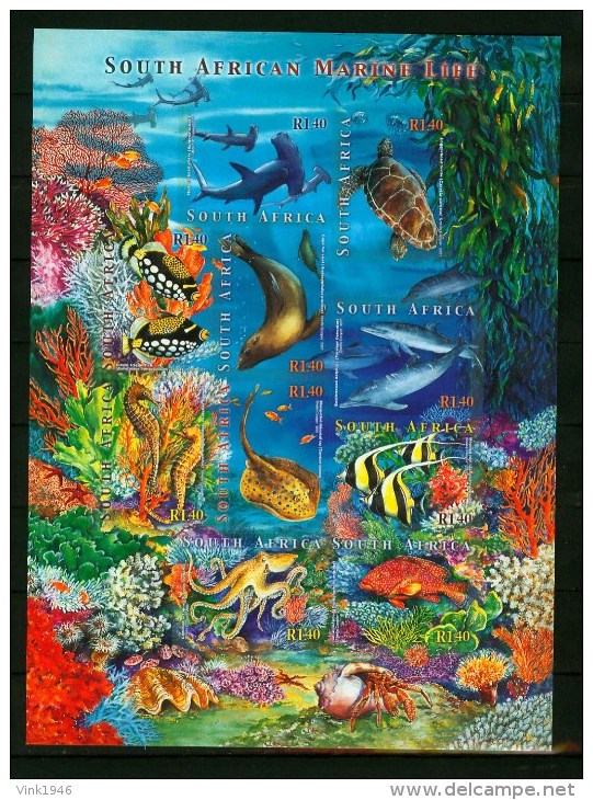 South Africa RSA 2001,10V In Sheetlet,sealife,fish,vissen,fische,poissons,turtle,seahore,octopus,MNH/Postfris(L2059) - Vissen