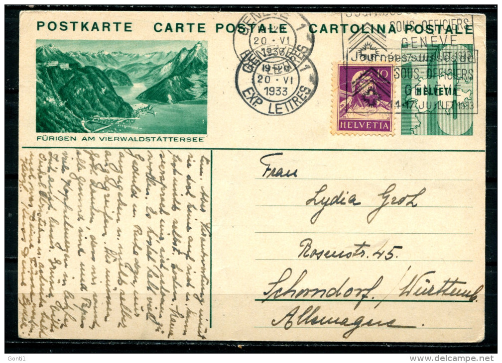 Schweiz 1933 Bildpostkarte Mi.Nr.P159,10 Rappen Grün M.Zusatz"Fürigen Am Vierwaldstättersee"Genf-Schondorf1 GS Used,bef. - Interi Postali