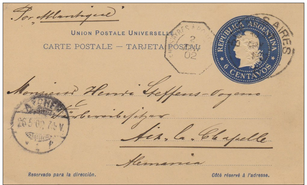 Argentina; Postal Card To Germany 1902 - Interi Postali