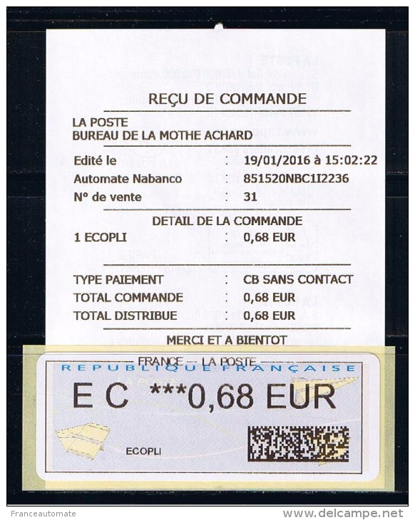 ATM, NABANCO, EC 0.68, PAPIER COINS GRANDS ARRONDIS, N° 55 AU CATALOGUE MICHEL, ECOPLI, AVEC RECU. - 2000 Type « Avions En Papier »