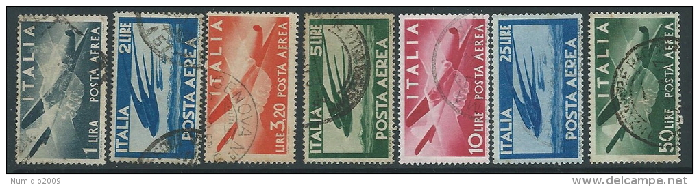 1945-46 ITALIA USATO POSTA AEREA DEMOCRATICA 7 VALORI - U22-3.1 - Poste Aérienne