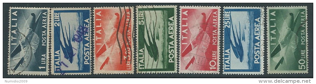 1945-46 ITALIA USATO POSTA AEREA DEMOCRATICA 7 VALORI - U22-3.3 - Poste Aérienne