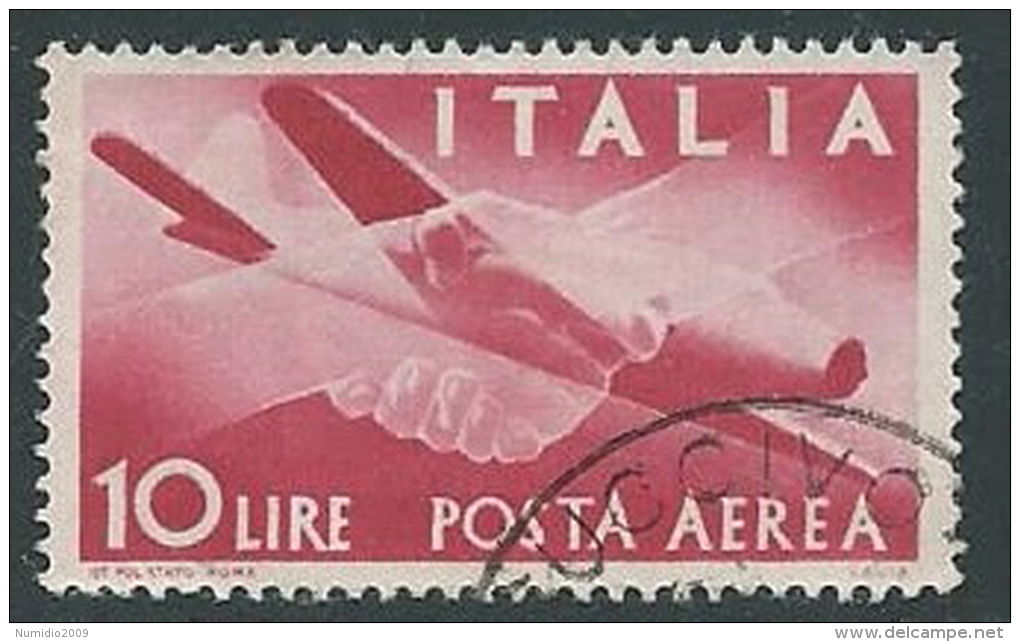 1945-46 ITALIA USATO POSTA AEREA DEMOCRATICA 10 LIRE - U22-4 - Poste Aérienne