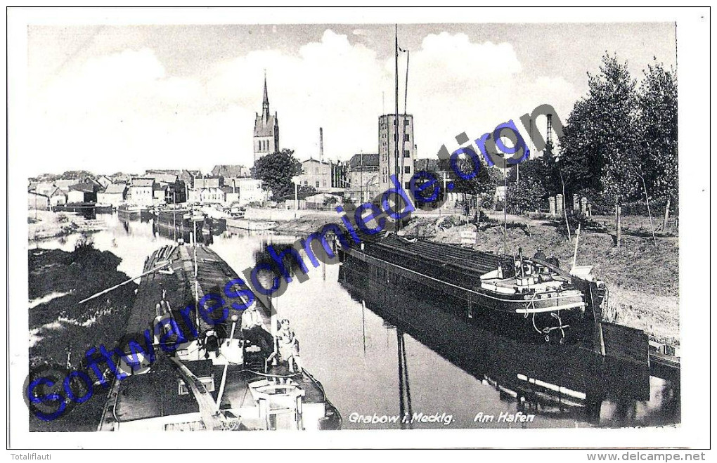 GRABOW 1915 Hafen Anlage Mit Frachtkahn + Eigner Ehepaar + Blick Zur Stadt Ungelaufen - Ludwigslust