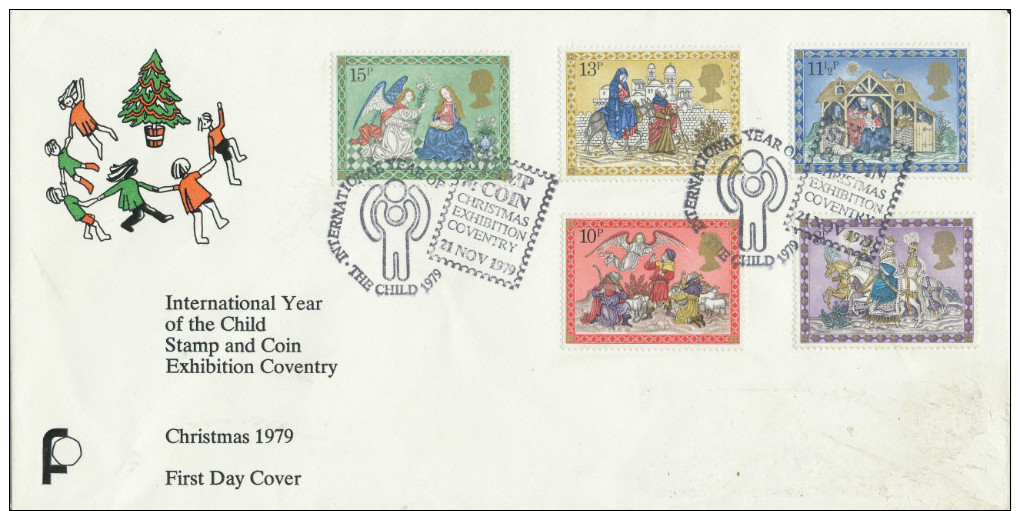 GREAT BRITAIN - 1979 Christmas FDC. International Year Of The Child Stamp & Coin Exhibition - 1971-80 Ediciones Decimal