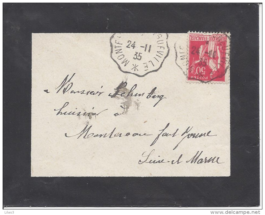 Convoyeur Ligne MONTEUI A LONGUEVILLE 1935 Timbre 50c Paix Sur Lettre De Deuil - Handstempel