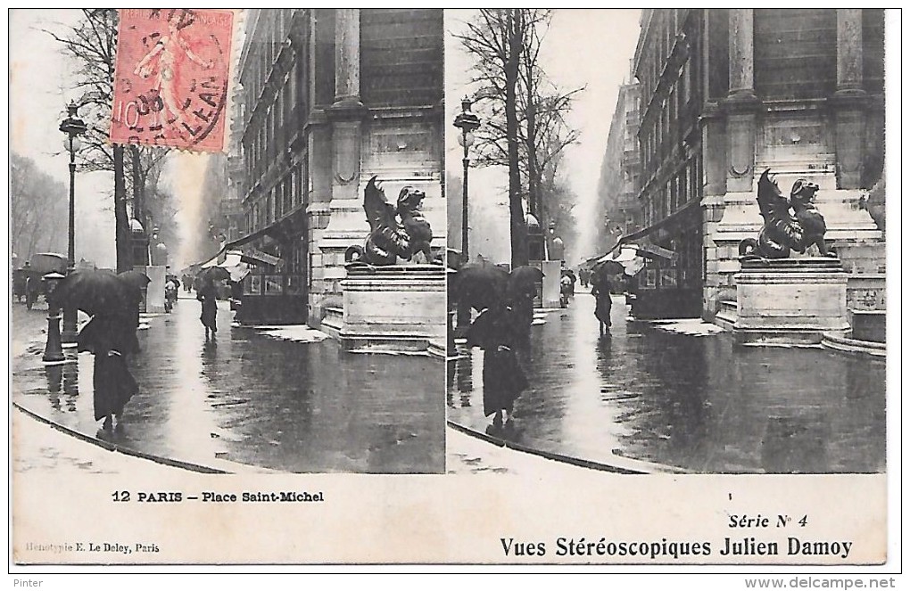 PARIS - Place St Michel - Vues Stéréoscopiques Julien Damoy Série N° 4 - Arrondissement: 05