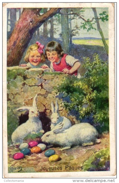 11 Postcards Karl Feiertag Artist Signed & Numbered Christmas Easter Rabbits Chickens Music Lesson Bull Dog N°159 - Feiertag, Karl