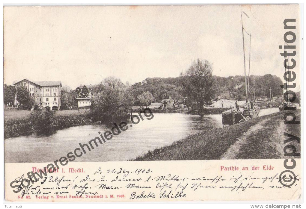 NEUSTADT GLEWE Parthie An Der Elde Frachtkahn Mit Besatzung Bauplatz 31.12.1903 Gelaufen - Ludwigslust