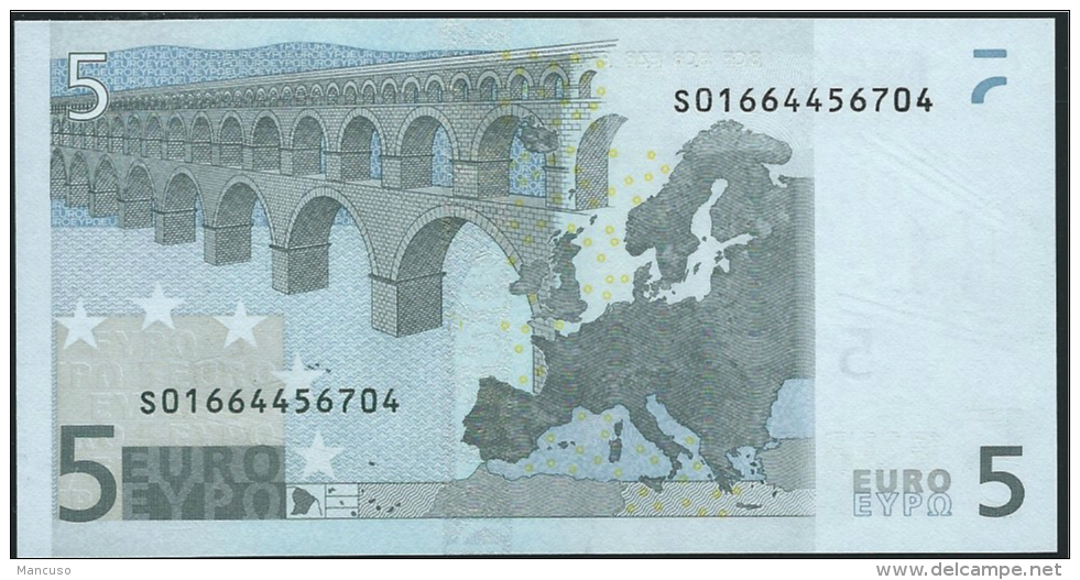 S ITALIA  5 EURO J001 G5  VARIANTE B  DUISENBERG   UNC - 5 Euro