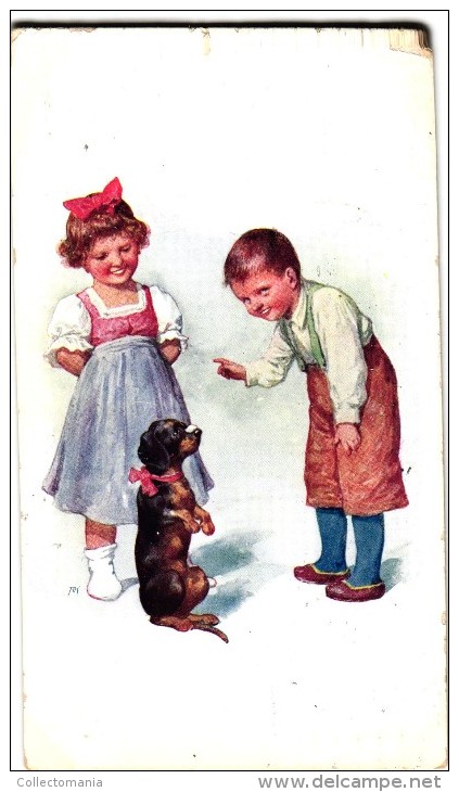 6 Postcards Karl Feiertag Artist Signed & Numbered Teckel Dachshund Teaching Tricks N°2782-828-344-4107- - Feiertag, Karl