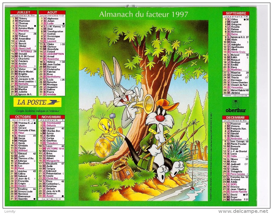 Calendrier Almanach Ptt 1997 Looney Tunes Bugs Bunny Titi Et Grosminet - Grand Format : 1991-00