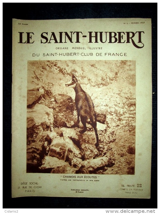 "SAINT HUBERT" #2 Chasse Jagd Hunt Cerf Carpathes Faisan Ornithologie OBERTHUR Colonie Afrique Couv. Chamois Fév. 1937 ! - Chasse/Pêche