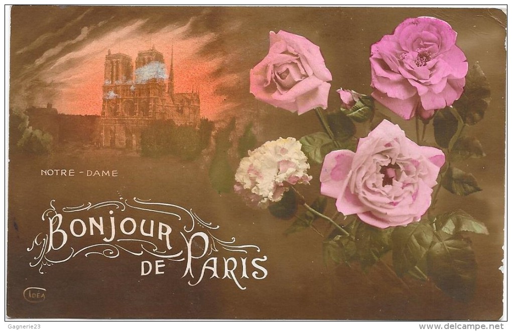 PARIS  (cpa 75)  Un Bonjour De PARIS  Notre-Dame -  Roses  - - Autres & Non Classés