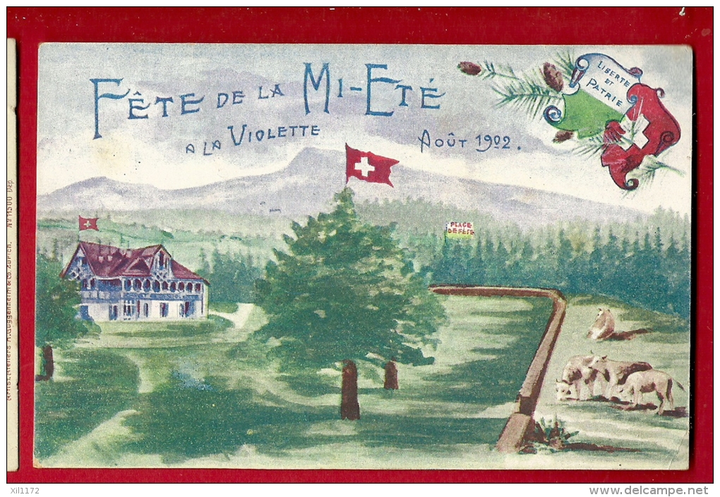 PBI-08  Fête De La Mi-été à La Violette Août 1902 Givrine Sur St-Cergues,Jura Vaud,Troupeau Vaches. Carte Officielle,non - Saint-Cergue