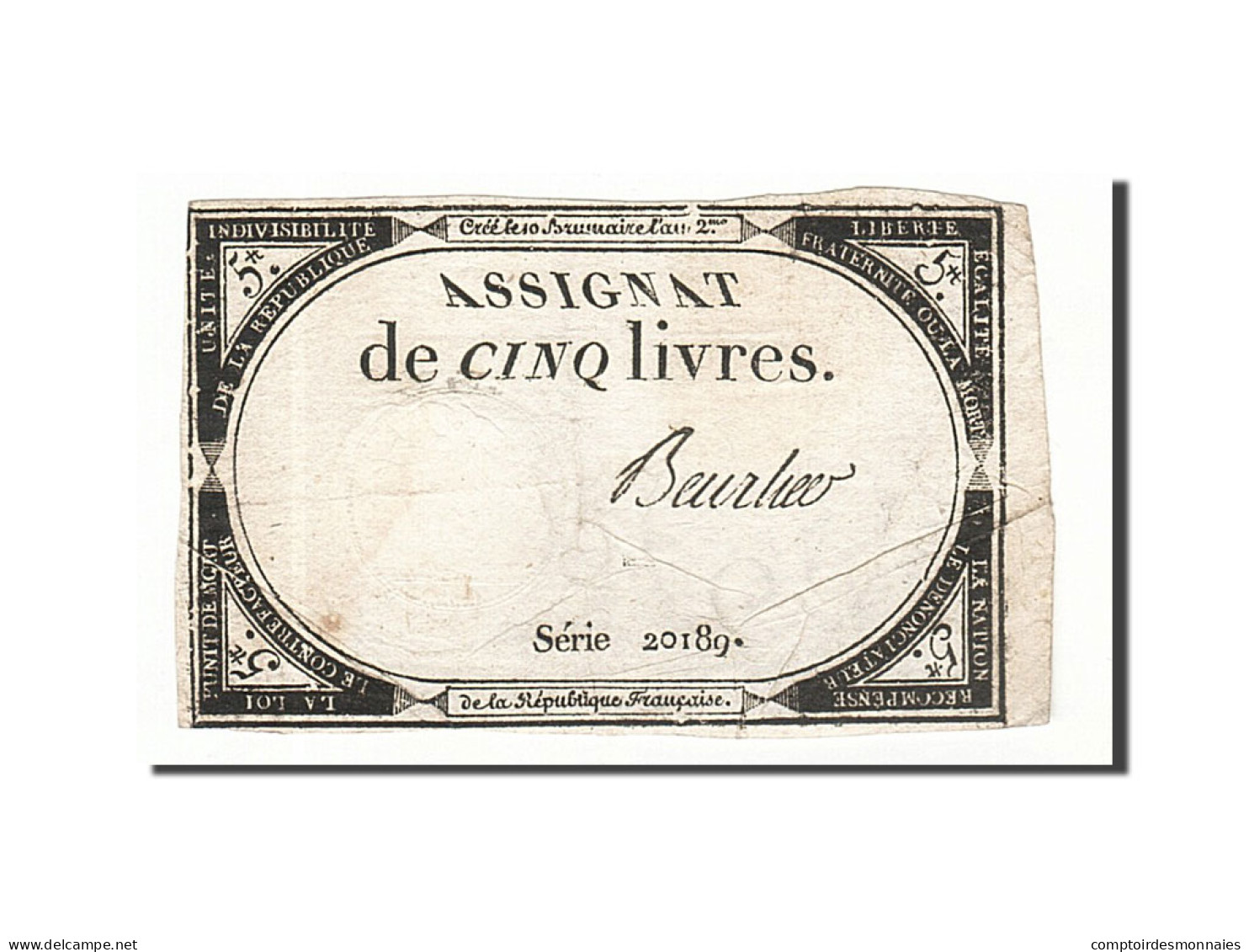 Billet, France, 5 Livres, 1793, 1793-10-31, Beurlier, TTB, KM:A76, Lafaurie:171 - Assignate