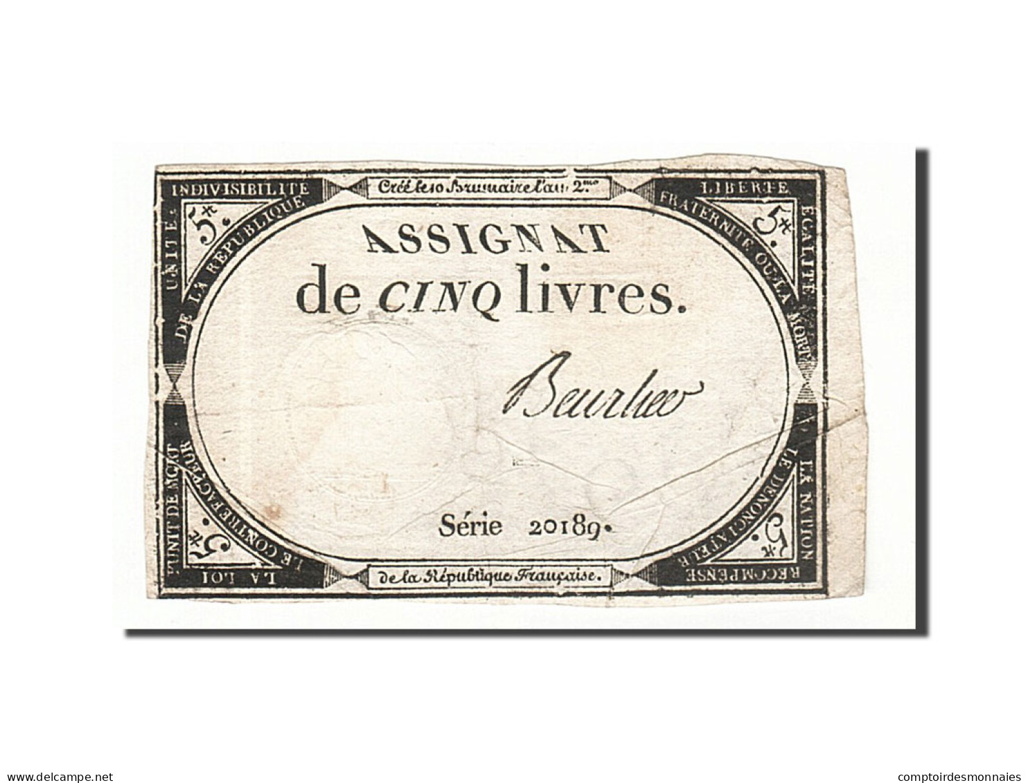 Billet, France, 5 Livres, 1793, 1793-10-31, Beurlier, TTB, KM:A76, Lafaurie:171 - Assignats & Mandats Territoriaux