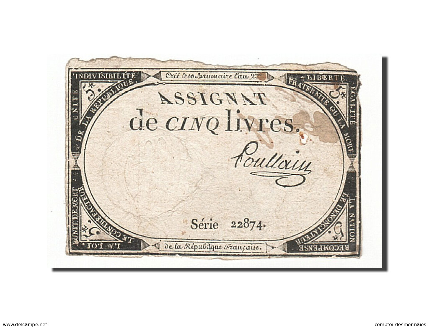 Billet, France, 5 Livres, 1793, 1793-10-31, Poullain, TB, KM:A76, Lafaurie:171 - Assignats