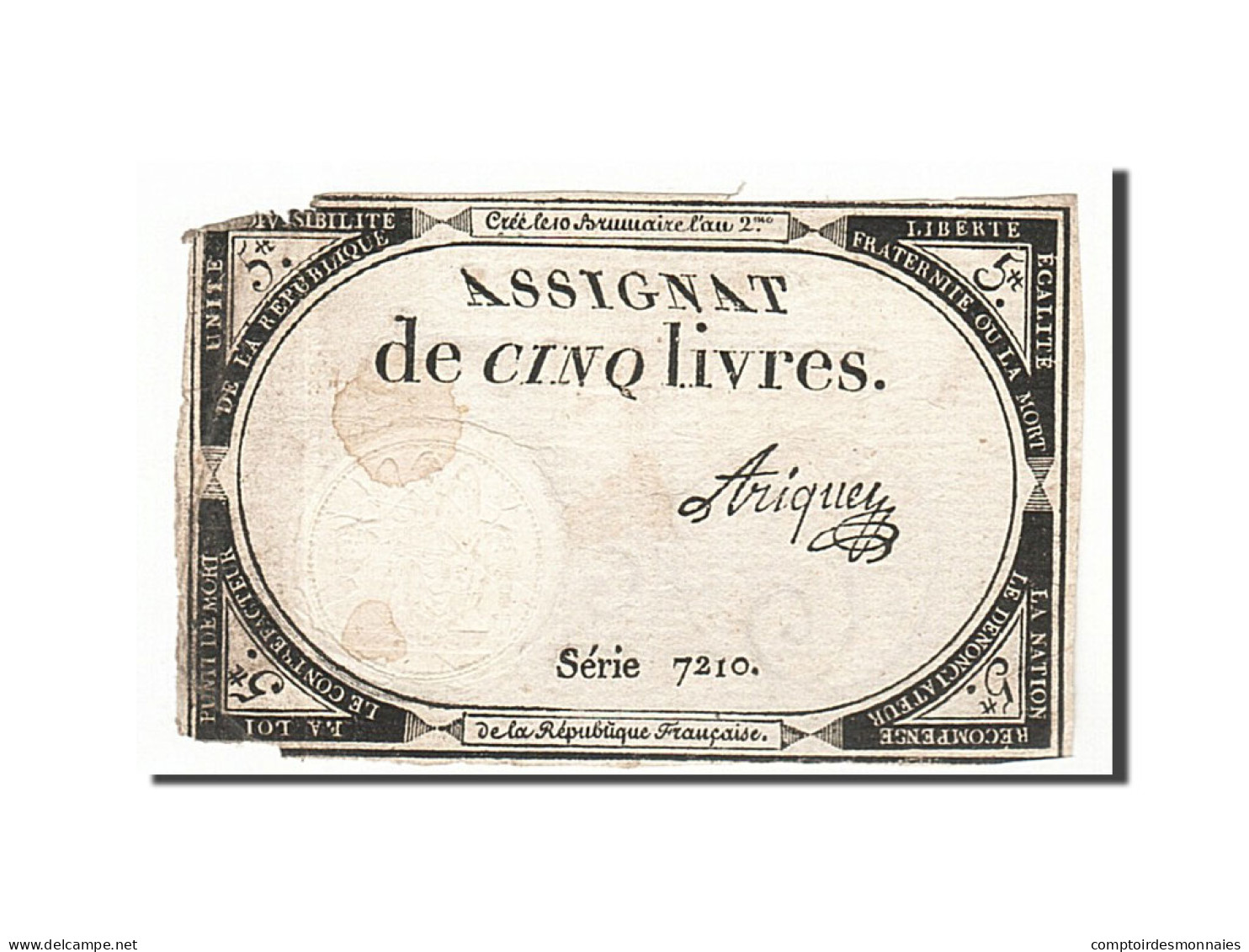 Billet, France, 5 Livres, 1793, 1793-10-31, Ariquey, TB, KM:A76, Lafaurie:171 - Assignate