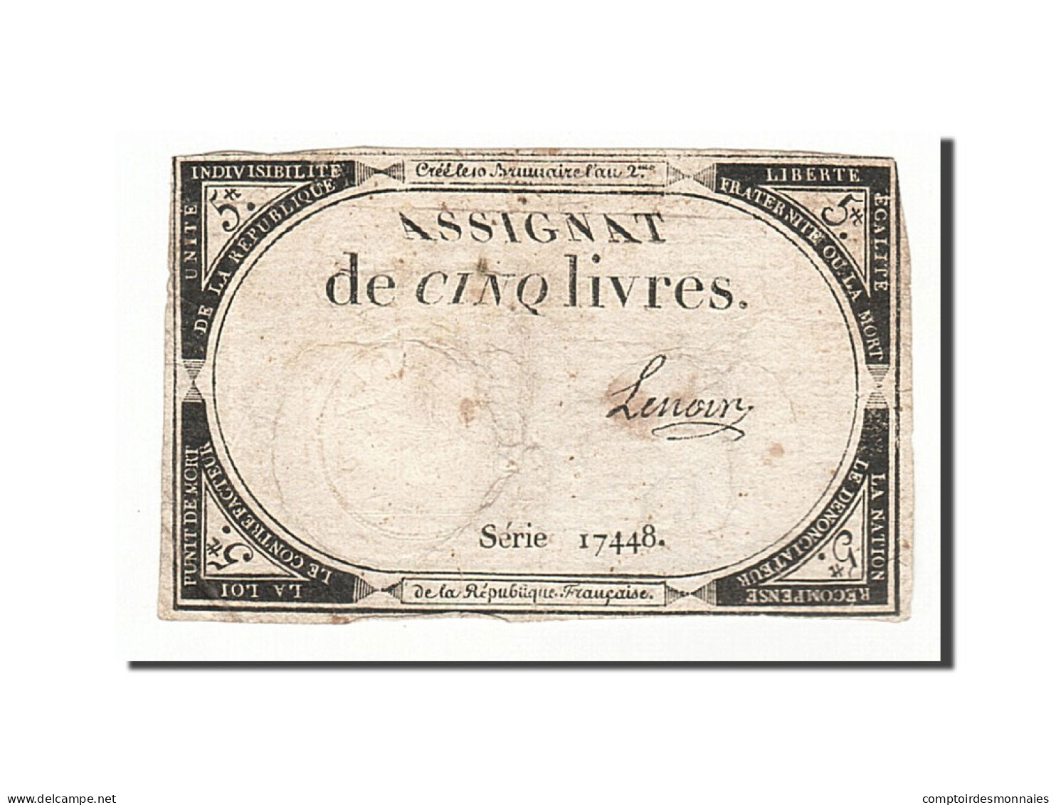 Billet, France, 5 Livres, 1793, 1793-10-31, Lenoir, TB, KM:A76, Lafaurie:171 - Assignats & Mandats Territoriaux