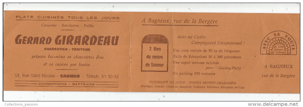 G-I-E , Carte De Visite , 4 Pages , GIRARDEAU , Charcuterie Traiteur , 49 , SAUMUR Et Restaurant , 49 , BAGNEUX - Visiting Cards