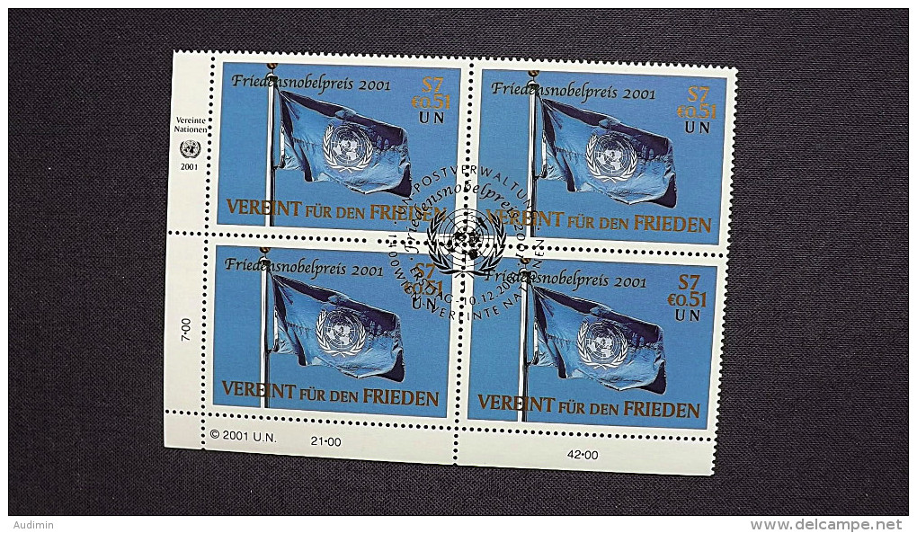 UNO-Wien 350 Oo/FDC-cancelled Eckrandviererblock ´C´, Verleihung Des Friedensnobelpreises An Die Vereinten Nationen - Used Stamps